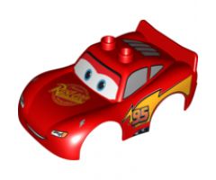 Duplo, Vehicle Car Body 2 Top Studs and Spoiler with Cars Lightning McQueen Rust-Eze Pattern