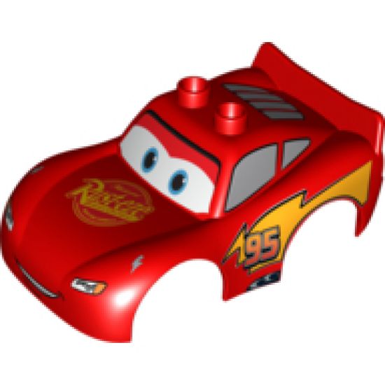 Duplo, Vehicle Car Body 2 Top Studs and Spoiler with Cars Lightning McQueen Rust-Eze Pattern