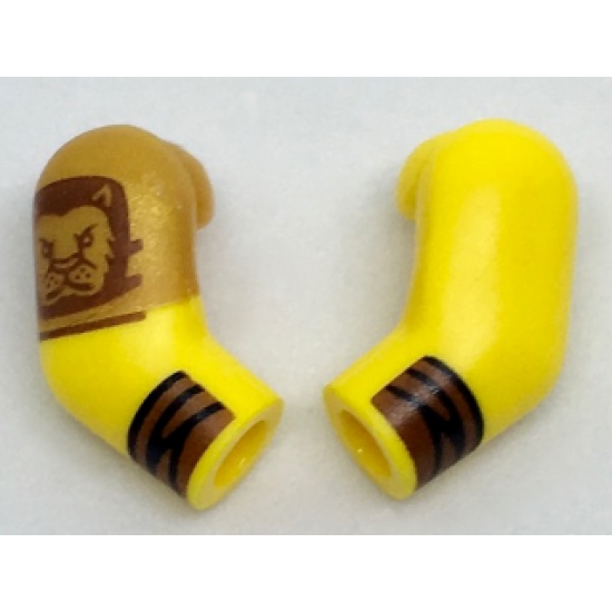 Arm, (Matching Left and Right) Pair with Wrapped Cuffs and Lion Head on Pearl Gold Right Short Sleeve Pattern