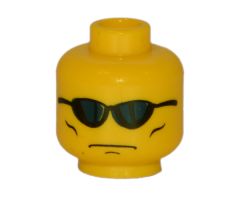 Minifigure, Head Glasses with Blue Sunglasses, Grim Face with Cheek Lines Pattern - Blocked Open Stud