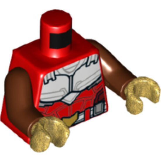 Torso Armor White with Black Muscles Outline and White Belt with Gold Buckle Pattern / Reddish Brown Arms / Pearl Gold Hands