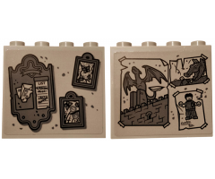 Brick 1 x 4 x 3 with Gray Paintings, Letter Holder with List, Drawings of Dragons, Zombie and Castle Pattern on Both Sides (Stickers) - Set 75810