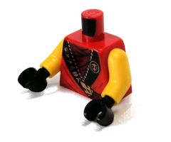 Torso Ninjago Robe, Dark Red Shirt, Wide Black Hems with Gold Characters and Dragon Pattern / Yellow Arms / Black Hands