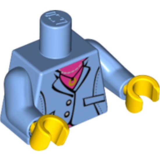 Torso Suit Jacket, Two Buttons, Pink Top, Necklace Pattern / Medium Blue Arms / Yellow Hands