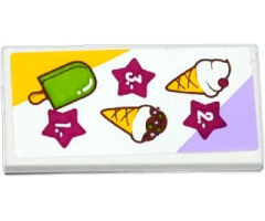 Tile 2 x 4 with Ice Cream Cones and Ice Pop (Freezer / Lollipop / Lolly / Pole / Popsicle / Stick) Menu Pattern (Sticker) - Set 41094