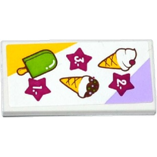 Tile 2 x 4 with Ice Cream Cones and Ice Pop (Freezer / Lollipop / Lolly / Pole / Popsicle / Stick) Menu Pattern (Sticker) - Set 41094