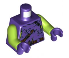Torso Tattered Tunic with Hood, Reddish Brown Belt, Shoulder Strap and Copper Buckles Pattern / Lime Arms / Dark Purple Hands