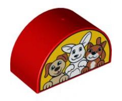 Duplo, Brick 2 x 4 x 2 Curved Top with Dog and Bunny / Rabbit and Cat Pattern