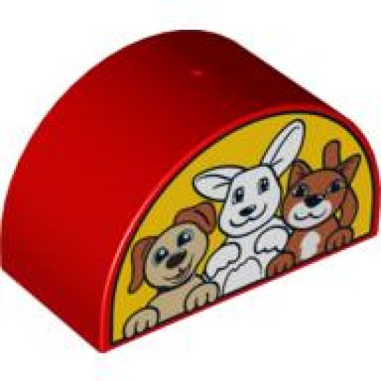 Duplo, Brick 2 x 4 x 2 Curved Top with Dog and Bunny / Rabbit and Cat Pattern