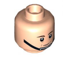 Minifigure, Head Dual Sided Dark Brown Eyebrows, Cheek Lines, Black Chin Strap, Neutral / Scared Pattern (SW Captain Antilles) - Hollow Stud