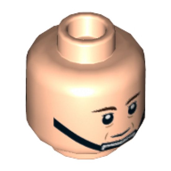 Minifigure, Head Dual Sided Dark Brown Eyebrows, Cheek Lines, Black Chin Strap, Neutral / Scared Pattern (SW Captain Antilles) - Hollow Stud
