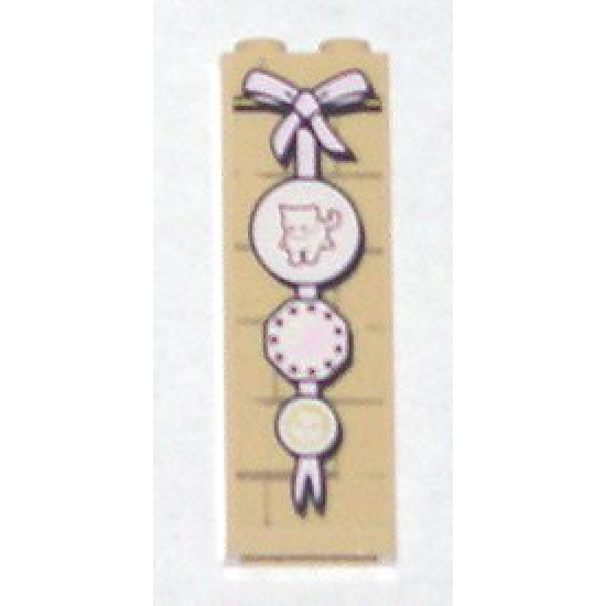 Brick 1 x 2 x 5 with Pink Ribbon and 3 Kitten Plates on Brick Wall, Middle Plate Octagonal Pattern (Sticker) - Set 5378