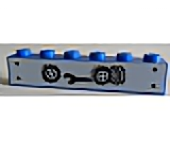 Brick 1 x 6 with Black Wrench and 3 Wheels with Tires Pattern (Sticker/Stickers) - Set 1966