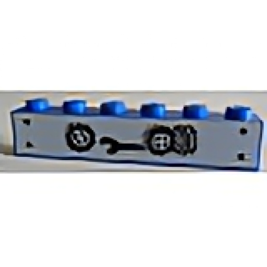 Brick 1 x 6 with Black Wrench and 3 Wheels with Tires Pattern (Sticker/Stickers) - Set 1966