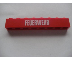 Brick 1 x 8 with White 'FEUERWEHR' Pattern (Sticker) - Set 7239