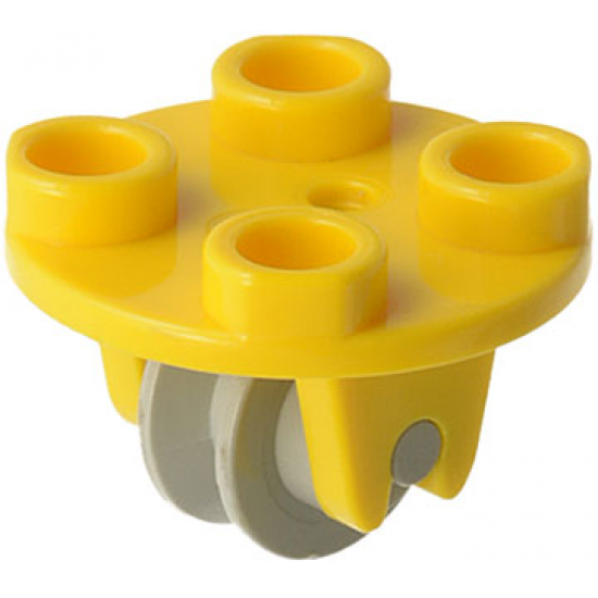 Plate, Round 2 x 2 Thin with Wheel Holders and Light Gray Pulley Wheel (2655 / 3464)
