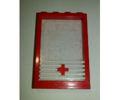 Window 1 x 4 x 5 with Fixed Glass and 5 White Stripes and Red Cross Pattern (Sticker) - Set 6380
