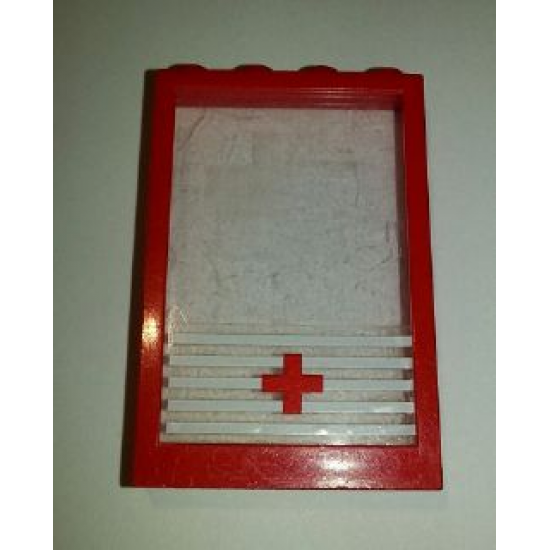 Window 1 x 4 x 5 with Fixed Glass and 5 White Stripes and Red Cross Pattern (Sticker) - Set 6380