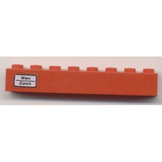 Brick 1 x 8 with 'Wien - Zürich' Pattern on Left Side (Sticker) - Set 7745