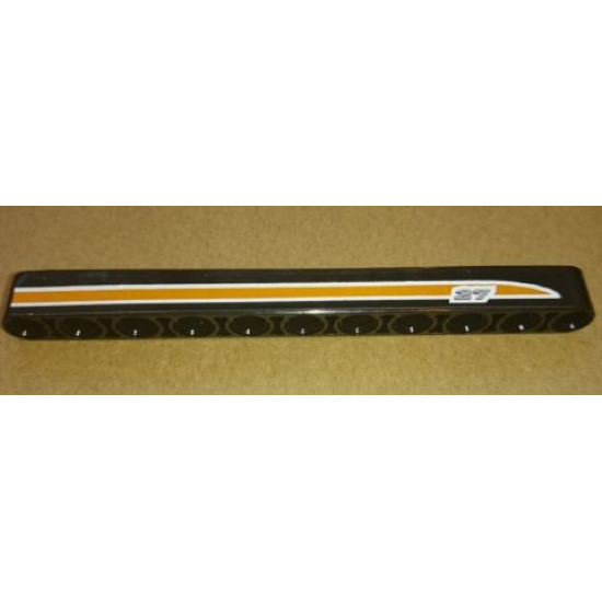 Technic, Liftarm 1 x 11 Thick with '27' and Orange and White Stripes Pattern Model Right Side (Sticker) - Set 9397