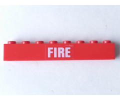 Brick 1 x 8 with White 'FIRE' Pattern (Sticker) - Set 7239