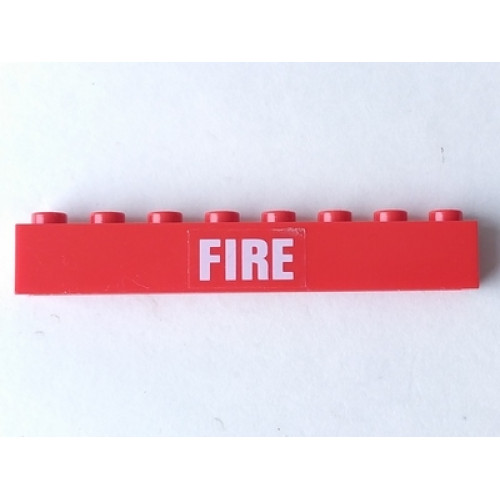 Brick 1 x 8 with White 'FIRE' Pattern (Sticker) - Set 7239