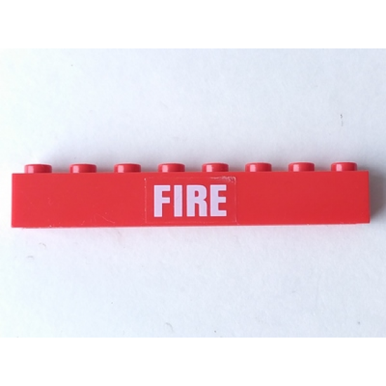 Brick 1 x 8 with White 'FIRE' Pattern (Sticker) - Set 7239