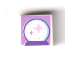 Tile 1 x 1 with Crystal Ball with Sparkles and Dark Purple Base on Medium Lavender Background Pattern