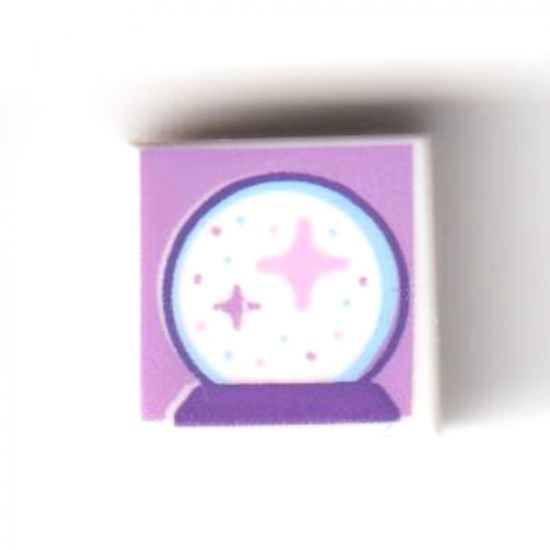 Tile 1 x 1 with Crystal Ball with Sparkles and Dark Purple Base on Medium Lavender Background Pattern