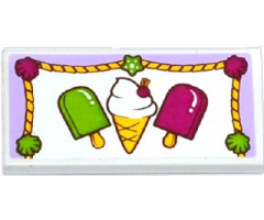 Tile 2 x 4 with Ice Cream Cone, Popsicles and Rope Trim with Shells and Star Pattern (Sticker) - Set 41094