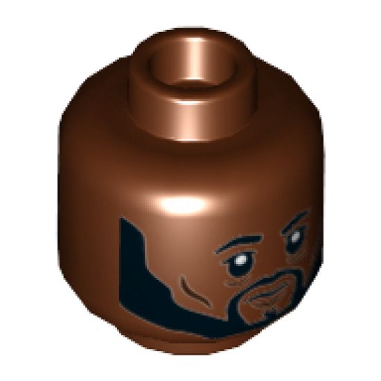 Minifigure, Head Dual Sided Black Eyebrows, Beard, Closed Mouth / Pilot Breathing Mask Pattern - Hollow Stud