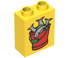 Duplo, Brick 1 x 2 x 2 with Bucket of Fish Pattern