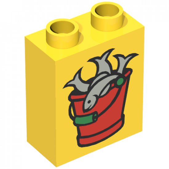 Duplo, Brick 1 x 2 x 2 with Bucket of Fish Pattern