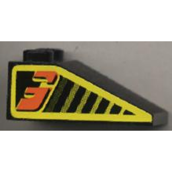 Slope 33 3 x 2 with Black Stripes and Orange Number 3 on Yellow Pattern Both Sides (Stickers) - Set 8239
