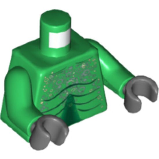 Torso Alien with Scales and Muscles Outline on Front and Back Pattern / Green Arms / Dark Bluish Gray Hands