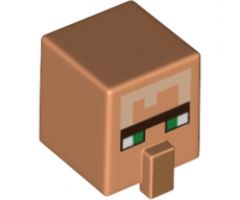 Minifigure, Head, Modified Cube Tall with Raised Rectangle and Minecraft Villager Pattern