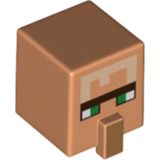 Minifigure, Head, Modified Cube Tall with Raised Rectangle and Minecraft Villager Pattern