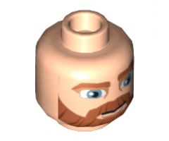 Minifigure, Head Dual Sided Beard Thick with Lines, Dark Orange Eyebrows, Moustache, Large Blue Eyes, Smile / Angry Pattern - Hollow Stud