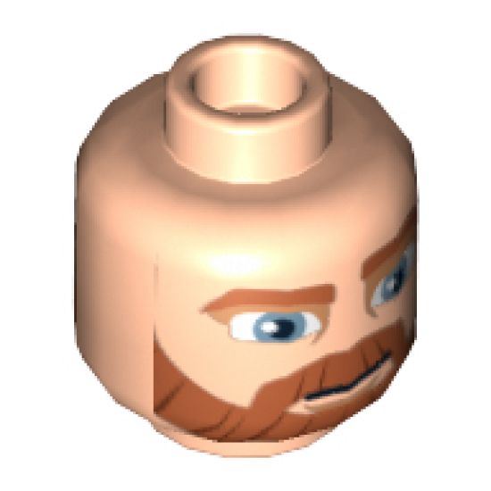 Minifigure, Head Dual Sided Beard Thick with Lines, Dark Orange Eyebrows, Moustache, Large Blue Eyes, Smile / Angry Pattern - Hollow Stud