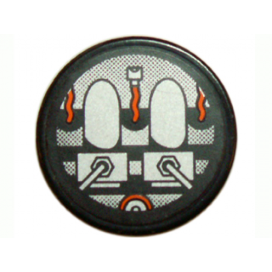 Tile, Round 2 x 2 with Gray and Orange Machinery Pattern (Sticker) - Set 8970