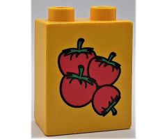 Duplo, Brick 1 x 2 x 2 with Four Tomatoes Pattern