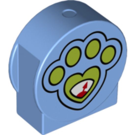 Duplo, Brick 1 x 3 x 2 Round Top, Cut Away Sides with Paw Print Pattern