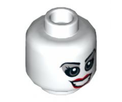 Minifigure, Head Dual Sided Female Gray Eyes and Eye Shadow, Red Lips, Open Smile / Bared Teeth Angry Pattern (Harley Quinn) - Hollow Stud