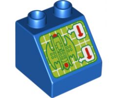 Duplo, Brick 2 x 2 x 1 1/2 Slope 45 with Screen with Batwing and Shooting Controls Pattern
