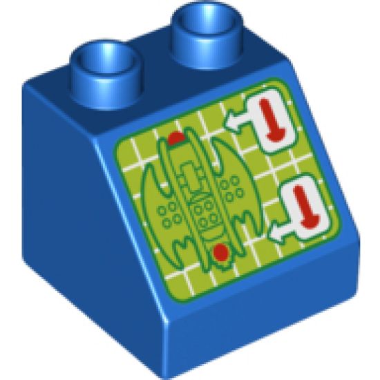 Duplo, Brick 2 x 2 x 1 1/2 Slope 45 with Screen with Batwing and Shooting Controls Pattern