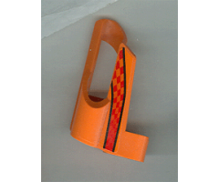 Technic, Panel Fairing # 5 Small Short, Large Hole, Side A with Black Stripes and Red and Orange Checkered Pattern (Sticker) - Set 8473