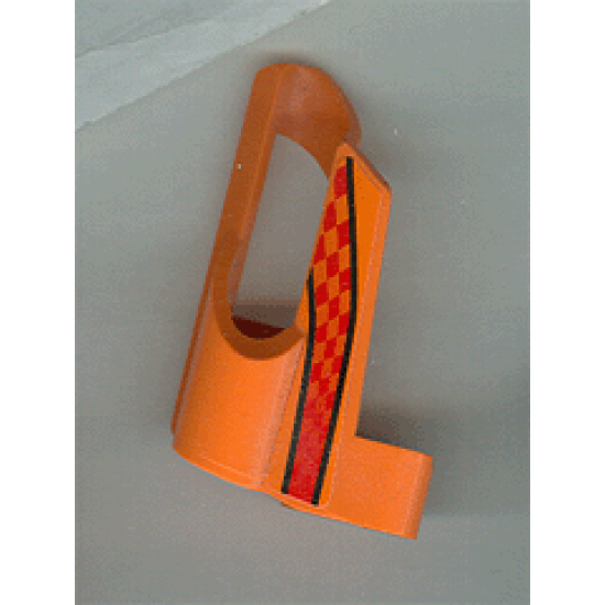 Technic, Panel Fairing # 5 Small Short, Large Hole, Side A with Black Stripes and Red and Orange Checkered Pattern (Sticker) - Set 8473