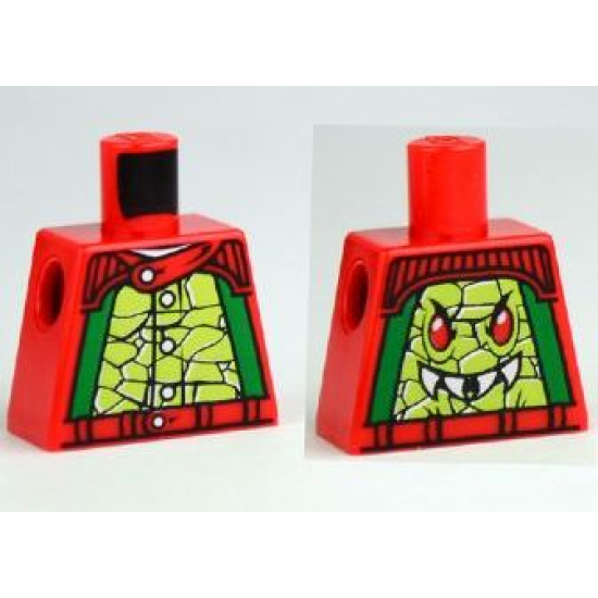 Torso Racers with 5 Buttons, Lime Reptile Scales Front, Reptile Head Back Pattern