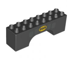 Duplo, Brick 2 x 8 x 2 Arch with Stonework and Black Bat on Yellow Background Batman Logo Pattern