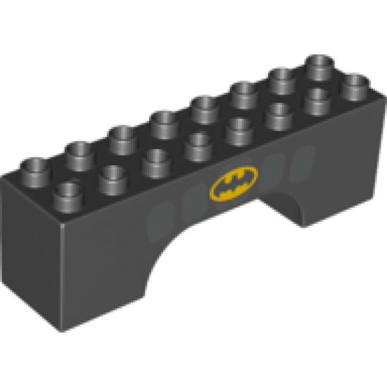 Duplo, Brick 2 x 8 x 2 Arch with Stonework and Black Bat on Yellow Background Batman Logo Pattern